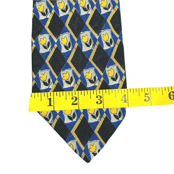 Robert Talbott Mens Tie‎ Studios Black Blue Yellow Floral Accents 100% Silk USA - Picture 10 of 10